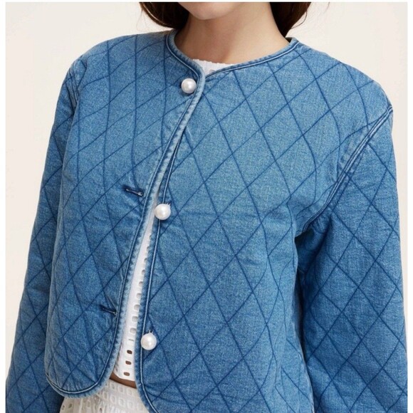 Women's Quilted Denim Jacket - kate spade x Target Blue size LARGE NEW - Picture 1 of 5